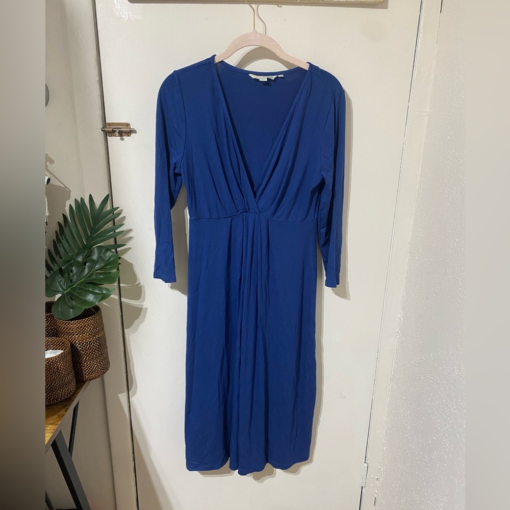 Boden Jersey Knit Navy VNeck 3/4 Sleeve Knee Length Dress size 8